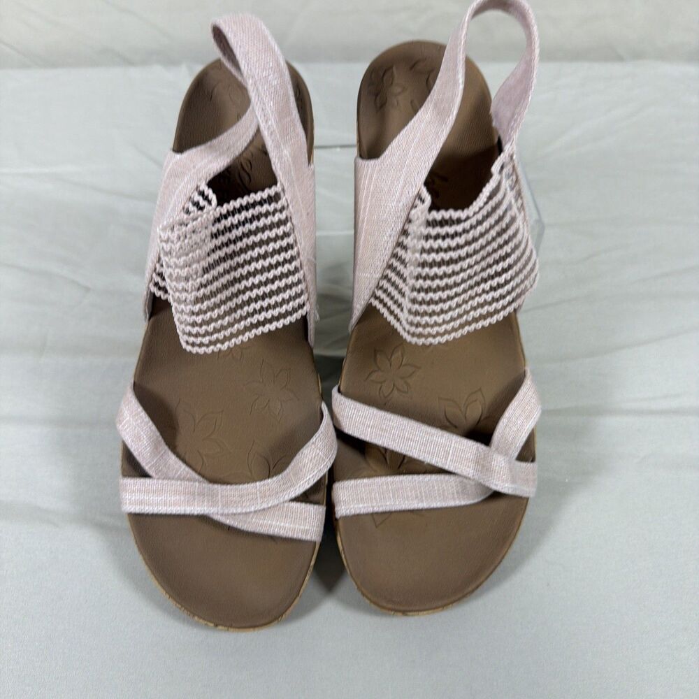 Skechers Luxe Foam Womens 9 Pink Wedge Sandals Cork Look Slingback Strappy